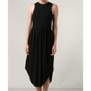 Ulla Johnson Cowrie Black Cotton Smocked Asymmetrical Midi Dress 2 Casual Boho